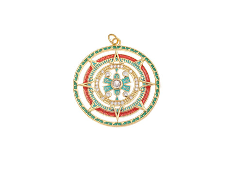 -18k Gold Colorful Starburst Pendant, North Star Charm, Gold Medallion Pendant, For earrings or Necklace, CPG1578