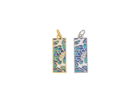 -18k Gold or Silver CZ Bezel Set Shiny Rectangle Blue Mosaic Charm, Everyday wear Dainty Charm, Minimalist Jewelry, Artsy, CPG1577 CPS1577