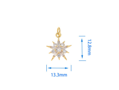 -18k Gold Gold Starburst Pendant, Set with CZ Gold Starburst Charm, Dainty Charm, High polished shiny finish, Minimalist jewelry, CPG1567-1