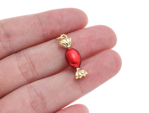 -18k Gold red candy CZ Charm, Dainty Red Candy Charm For Jewelry Making, Necklace Bracelet Earring, CPG1565-1