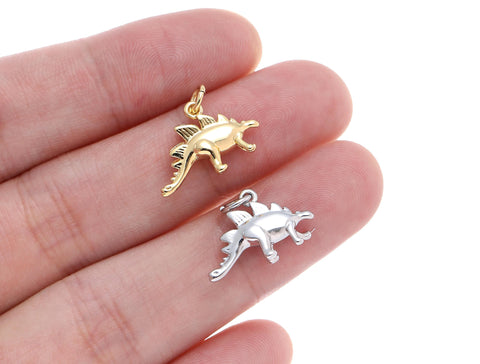 -18k Gold or Silver Dinosaur, Stegosaurus, Minimalist, Charms for kids, Dino Charm, CPG1510, CPS1510