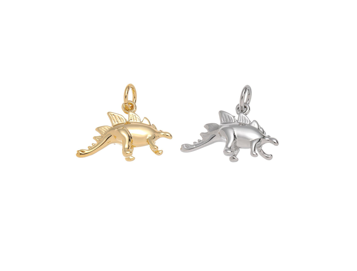 -18k Gold or Silver Dinosaur, Stegosaurus, Minimalist, Charms for kids, Dino Charm, CPG1510, CPS1510