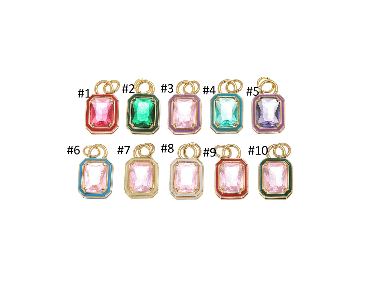 -18k Gold Bezel,  10 different CZ colors, CZ pendants, Rectangle CZ Drops, CPG1537