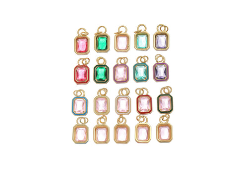 -18k Gold Bezel,  10 different CZ colors, CZ pendants, Rectangle CZ Drops, CPG1537