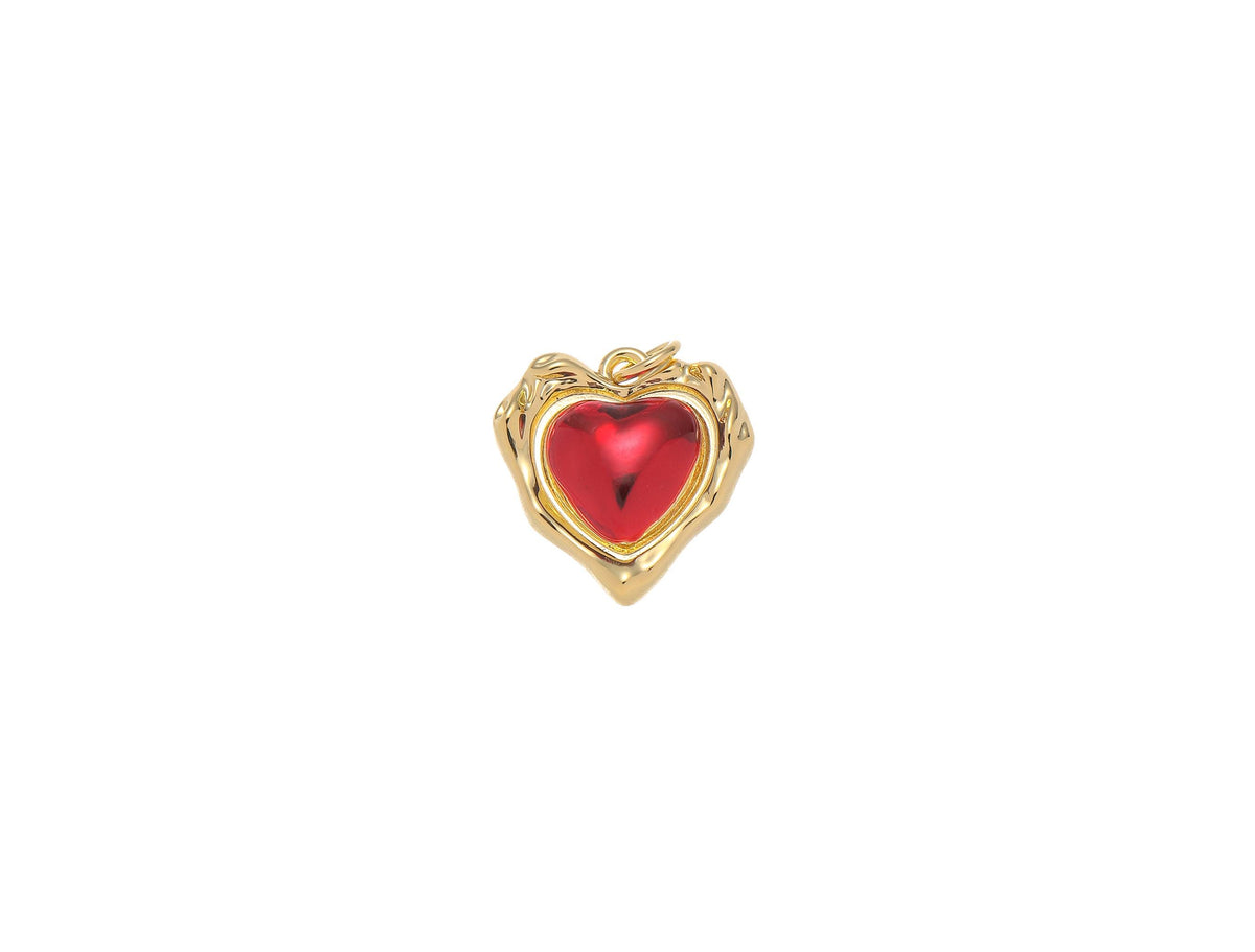 -18k Gold Enamel Red Heart Charm For Necklace Or Earring Making. Gold Heart charm ,Minimalist Gold Heart charm,Dainty Heart Charm, CPG15339