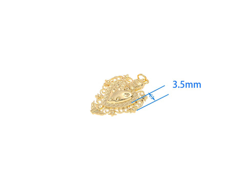 -18k Gold Double Heart Charm, Gold Hammered Heart Charm, Lace Detail Gold Charm, CPG2161