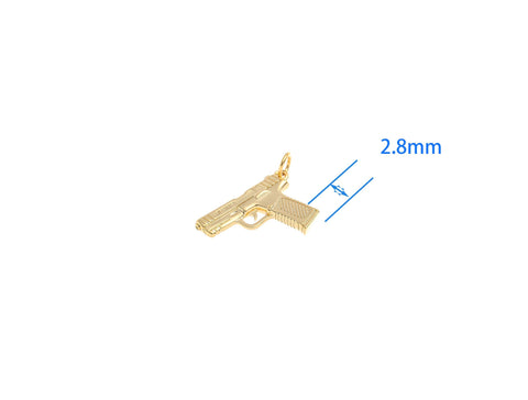 -18k Gold Hand Gun Charm, High polished Shiny Gold Pistol Pendant, Gum enthusiast, weapon, CPG2194