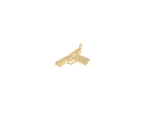 -18k Gold Hand Gun Charm, High polished Shiny Gold Pistol Pendant, Gum enthusiast, weapon, CPG2194