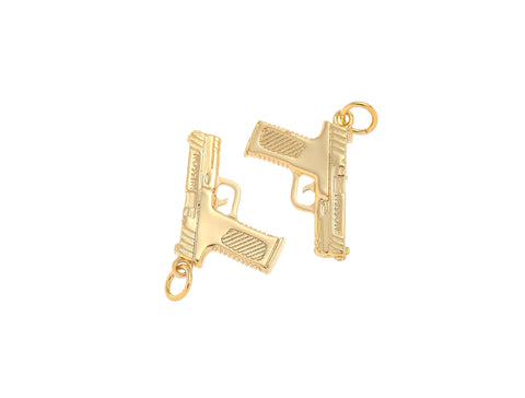 -18k Gold Hand Gun Charm, High polished Shiny Gold Pistol Pendant, Gum enthusiast, weapon, CPG2194