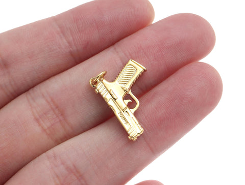 -18k Gold Hand Gun Charm, High polished Shiny Gold Pistol Pendant, Gum enthusiast, weapon, CPG2194