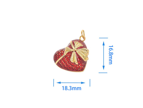 -18k Gold Red cz full pave Heart Pendant, Ribbon detailing, Sparkly Polished Red Heart Pendant, Simple and elegant, My Valentine, CPG2198