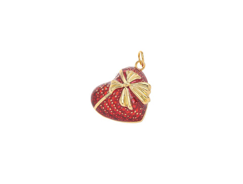 -18k Gold Red cz full pave Heart Pendant, Ribbon detailing, Sparkly Polished Red Heart Pendant, Simple and elegant, My Valentine, CPG2198