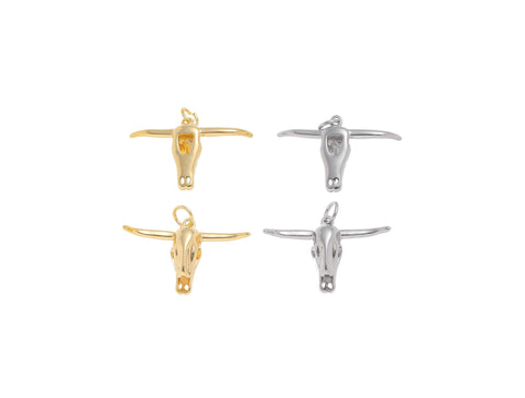 -18k Gold or Silver Bull Skull Charm or Pendant, Decorative steer charm, Cowboy/ Cowgirl Animal Jewelry, Minimalist Jewelry, CPG1452, CPS1452