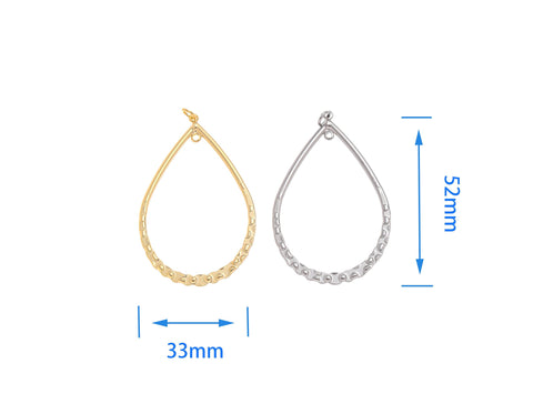 -18k Gold or Silver Large Sized Hoop Earring or Necklace Component For DIY Jewelry, Hammered Gold Texture, CPG1517, CPS1517