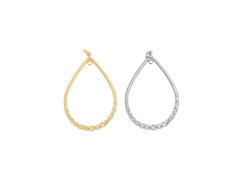 -18k Gold or Silver Large Sized Hoop Earring or Necklace Component For DIY Jewelry, Hammered Gold Texture, CPG1517, CPS1517