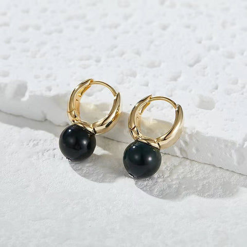 Black Jade Gold Plated Sterling Silver Earring