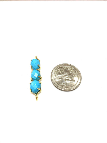 Trio prong set turquoise connector/ pendant