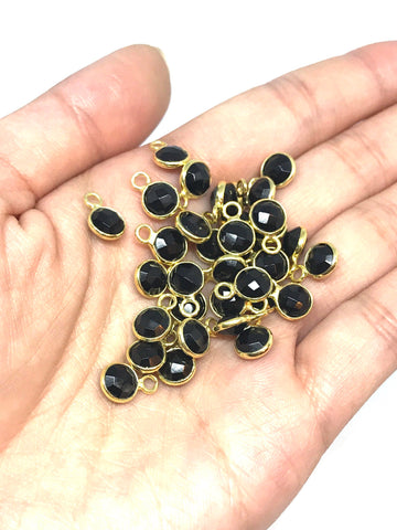 6mm round faceted black onyx vermeil charm