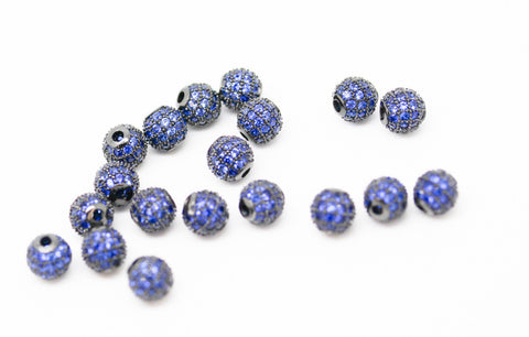 6mm blue sapphire cz pave ball, gold, silver, gunmetal, WHOLESALE