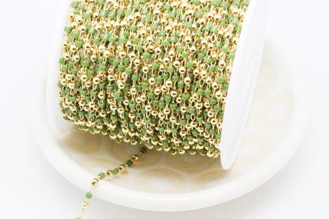Delicate Lizard Green 2mm miyuki delica with gold beaded chain by footage, WHOLESALE