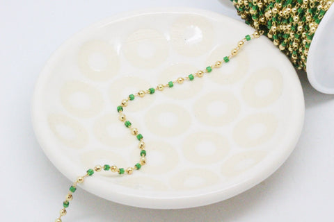 Delicate Emerald Green 2mm miyuki delica with gold beaded chain by footage, WHOLESALE