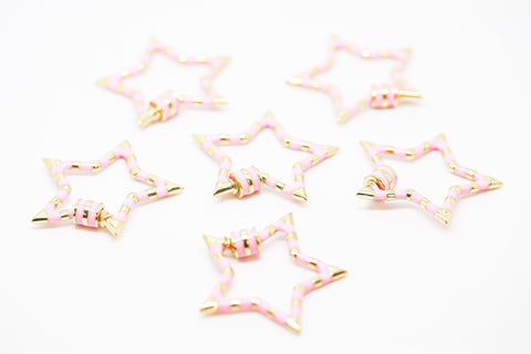 Enamel Star Screw On Clasp, 31mm, Rainbow, turquoise, navy blue, white, baby pink, Red, Black, WHOLESALE