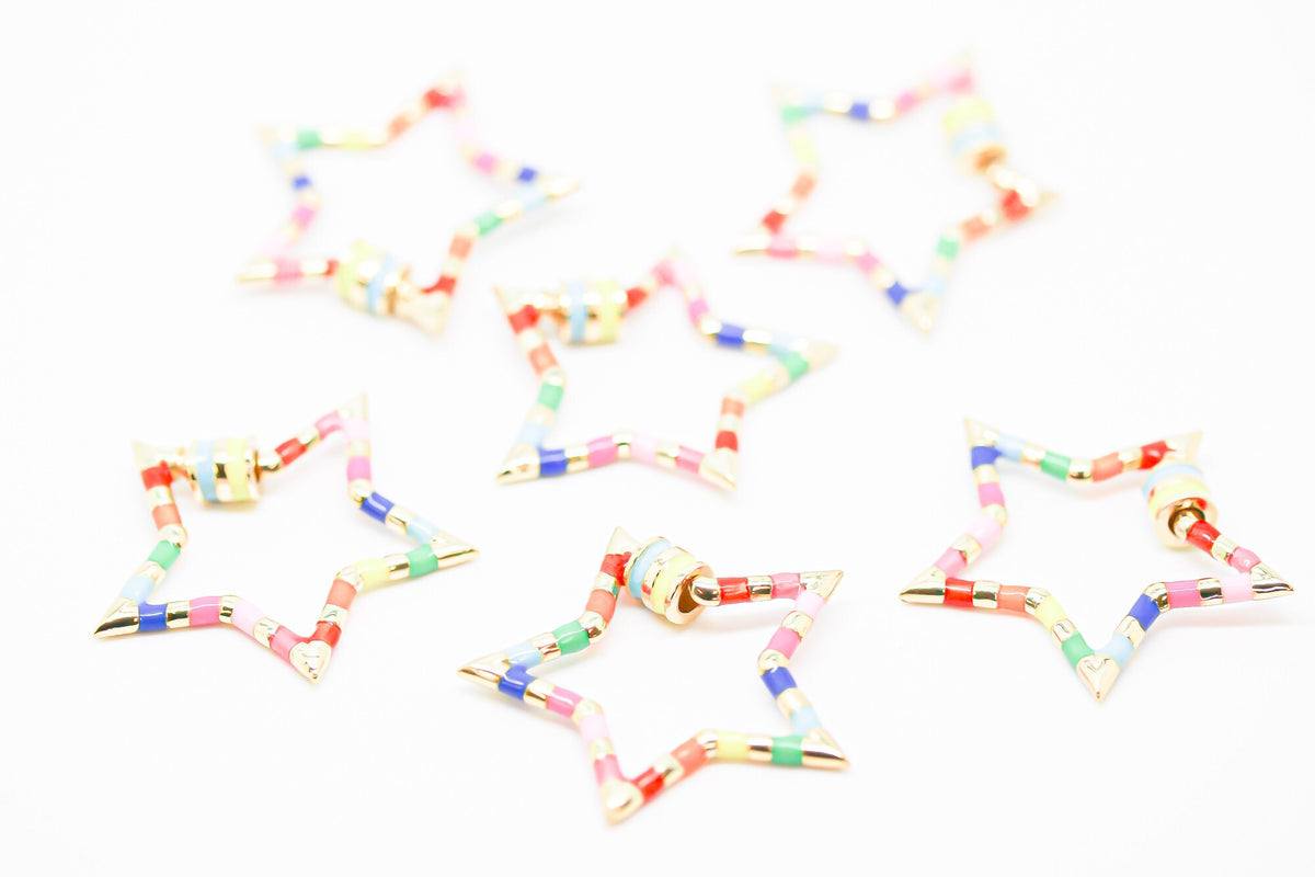 Enamel Star Screw On Clasp, 31mm, Rainbow, turquoise, navy blue, white, baby pink, Red, Black, WHOLESALE