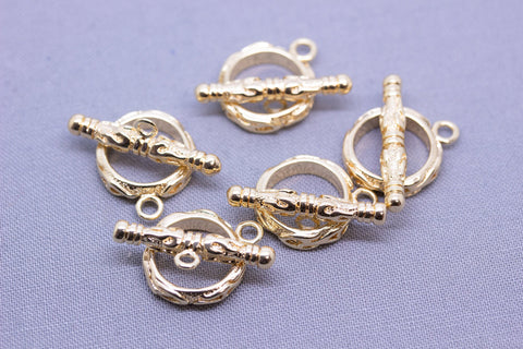 Set of 5 pieces, Gold Textured Toggle Clasp,  WHOLESALE