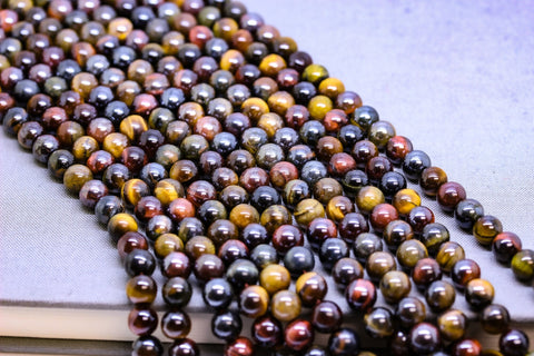 Superb Quality Titanium Plated Tri-color Tiger eye beads, 6mm, 8mm, 10mm, FULL STRAND, WHOLESALE