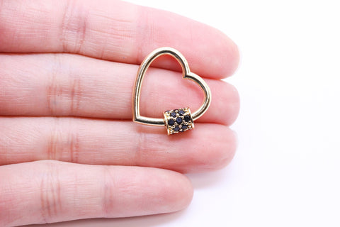 Gold Heart Black CZ Screw on Clasp, Carabiner Lock, 1pc or 10 pcs, WHOLESALE
