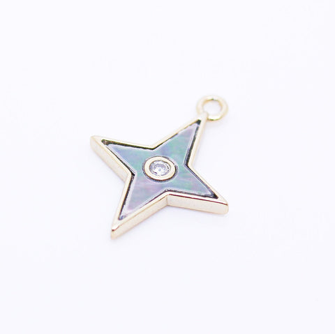 Gold or Silver Shell Starburst cz Charm,Celestial MOP Charm,  one piece or 10 pcs, WHOLESALE