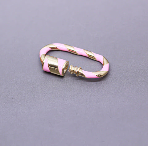 BabyPink /Gold Enamel 11x25mm Large Candy Cane Carabiner lock, Screw Clasp, Screw on Clasp, 1 pc or 10 pcs, WHOLESALE