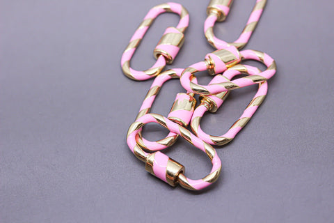BabyPink /Gold Enamel 11x25mm Large Candy Cane Carabiner lock, Screw Clasp, Screw on Clasp, 1 pc or 10 pcs, WHOLESALE