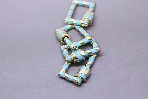 Turquoise/Gold Enamel 15x19mm Rectangle Candy Cane Carabiner lock, Screw Clasp, Screw on Clasp, 1 pc or 10 pcs, WHOLESALE