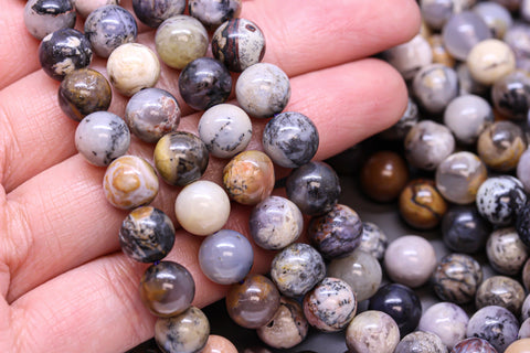 AAA Natural Amethyst Sage Jasper smooth round beads, Purple Grey, Manganese Dendrites, 8mm, WHOLESALE