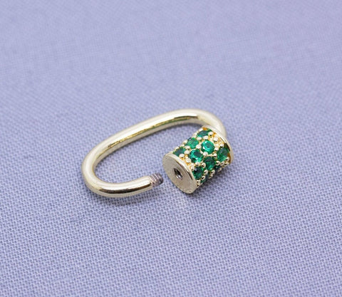 Gold Green Emerald cz screw on clasp, Carabiner lock, 1pcs or 10 pcs, WHOLESALE