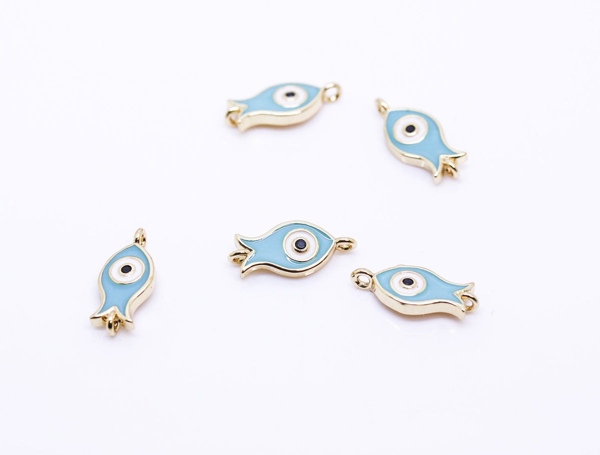 Gold or Silver Turq Blue Fish Connector, 1 pc or 10 pcs WHOLESALE