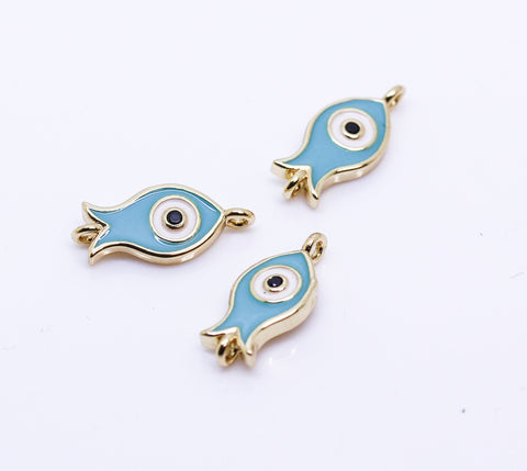 Gold or Silver Turq Blue Fish Connector, 1 pc or 10 pcs WHOLESALE