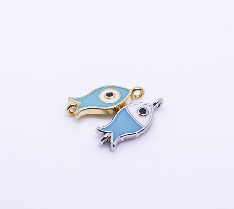 Gold or Silver Turq Blue Fish Connector, 1 pc or 10 pcs WHOLESALE