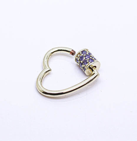 Gold Amethyst Heart CZ Screw on Clasp, Carabiner Lock, 1pc or 10 pcs, WHOLESALE