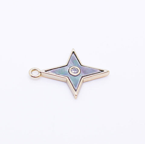 Gold or Silver Shell Starburst cz Charm,Celestial MOP Charm,  one piece or 10 pcs, WHOLESALE