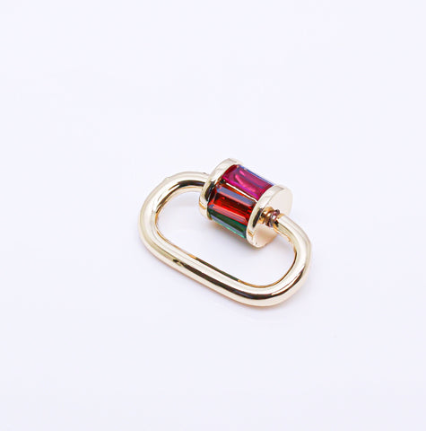 Gold or Silver Rainbow Baguette cz set SMALL SIZE U shape Carabiner Lock, Screw on Clasp, 1 pc or 10 pcs, Wholesale