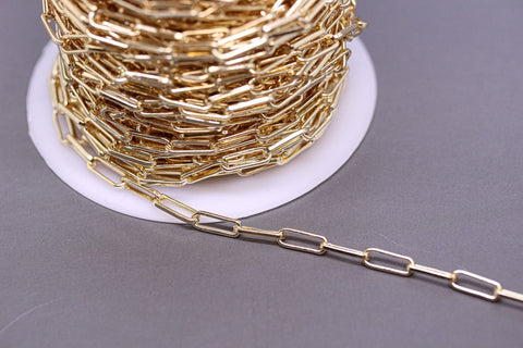 Gold,Silver Paperclip Link Chain, 10x4mm, Gold Elongated Rectangle link, Gold Paperclip Chain, Sell by Footage, WHOLESALE, CH-10069