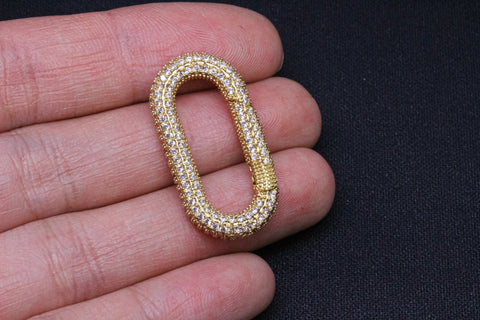 Gold, Silver or Gunmetal Large Full Pave Oval Spring Gate Ring, Double Sided, 32x17mm, 1 pc or 10 pcs, WHOLESALE