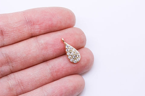 Gold or Silver puffy Elongated cz Teardrop Charm, 14x6mm, Sparkly Drop Pendant, 1 pc or 10 pcs, WHOLESALE