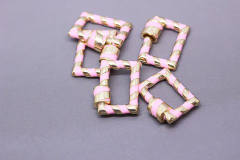Pink/Gold Enamel 15x19mm Rectangle Candy Cane Carabiner lock, Screw Clasp, Screw on Clasp, 1 pc or 10 pcs, WHOLESALE