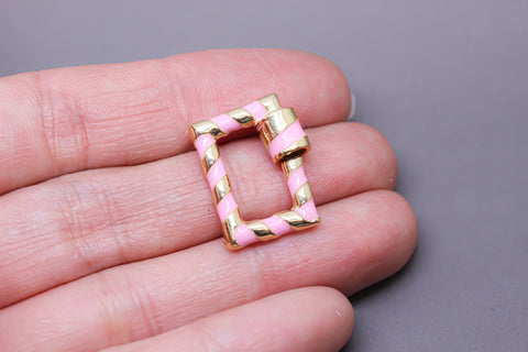 Pink/Gold Enamel 15x19mm Rectangle Candy Cane Carabiner lock, Screw Clasp, Screw on Clasp, 1 pc or 10 pcs, WHOLESALE