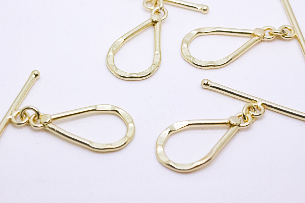 5 sets of Gold Hammered Teardrop Focal Toggle Clasp, 32 x 18mm, Toggle Clasp, Tarnish resistant, 5 sets, 10 sets, 50 sets, WHOLESALE