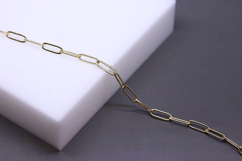 Skinny Gold Paperclip Link Chain, 8x5mm, Gold Elongated Rectangle link, Gold Paperclip Chain, Sell by Footage, WHOLESALE, CH-10062