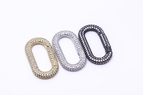 Gold, Silver or Gunmetal Large Full Pave Oval Spring Gate Ring, Double Sided, 32x17mm, 1 pc or 10 pcs, WHOLESALE
